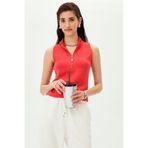 ALLYCO Fermuar Detaylı Slim Fit Kolsuz Örme Bluz,Kirmizi XS