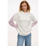 ALLYCO Kolu Gömlek Detaylı Örme Ekru Lila Sweatshirt,Ekru-Lila XL