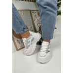 Allyup Günlük Kadın Beyaz Hologram Sneaker Kalın Yüksek Taban Bağcıklı Tiger Şeritli Spor Ayakkabı 032