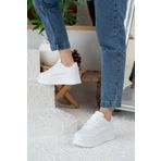 Allyup Günlük Kadın Beyaz Sneaker Bağcıklı Hafif Kalın Tabanlı Esnek Yürüyüş Suni Deri Spor Ayakkabı 451