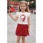 Alm 23 Nisan Kız Çocuk Atatürk Baskılı Tişört Şort Etekli 2’li Takım Kırmızı Beyaz 3-8 Yaş - Kırmızı - Beyaz - 6 Yaş