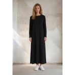 Almila Bisiklet Yakalı Uzun Kollu Uzun Penye Elbise 2031 - Siyah - Beyaz - 2XL - 3XL
