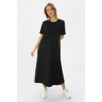 Almila Kısa Kollu Maxi Penye Elbise 2029 - Uzun Penye Elbise - 4XL - 5XL - Siyah