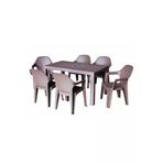Almina 90X150 Rattan Camsiz Masa 6 Koltuklu Polo Rattan Sandalye Balkon Bahce Masa Takimi