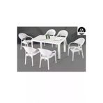 Almina Bambu Pro Rattan Camsiz 80X140cm Masa 6 Kisilik Sandalye Takimi Bahce Balkon Teras Seti Beyaz