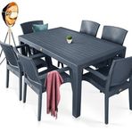 Almina Italy 80x140 Antrasit Renk Camsız 6 Kişilik Rattan Desenli Bahçe Masa Takımı