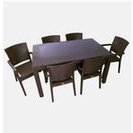 Almina Italy 80x140 Kahve Renk Camlı 6 Kişilik Rattan Desenli Bahçe Masa Takımı