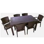 Almina Italy 80x140 Kahverengi Renk Camsız 6 Kişilik Rattan Desenli Bahçe Masa Takımı