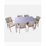 Almina Italy 80x140 Kapuçino Renk Camsız 6 Kişilik Rattan Desenli Bahçe Masa Takımı