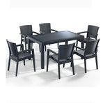 Almina Italy 90x150 Antrasit Renk Camlı 6 Kişilik Rattan Desenli Bahçe Masa Takımı
