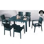 Almina Italy 90x150 Antrasit Renk Camsız 6 Kişilik Rattan Desenli Bahçe Masa Takımı