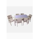 Almina Italy 90X150 Camli Masa Takimi 6 Kisilik Rattan Desenli Bahce Balkon Kapucino Rattan Masa Takimi