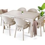 Almina Italy 90x150 Kapuçino Renk Camsız 6 Kişilik Rattan Desenli Bahçe Masa Takımı