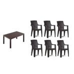 Almina Italy Pro Rattan 80x140 cm Masa 6 Adet Sandalye Acı Kahve Renk Bahçe Mobilya Takımı
