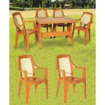 Almina Plastik Masa Takımı 80x140 Katlanır Masa 6 Kişilik Sandalye Bahçe Balkon Teras Masa Takımı Taba Renk - Teak