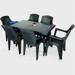 Almina Plastik Masa Takımı 80X140 Katlanır Masa 6 Kişilik Sandalye Bahçe Balkon Teras Masa Takımı Yeşil Renk