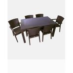 Almina Premium Rattan Masa Takimi 80X140 6'Li Rattan Bahce Takimi Camli Masa Koltuk Seti Koyu Kahverengi