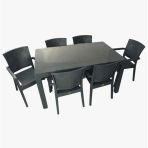 Almina Premium Rattan Masa Takimi 80X140 Camli Rattan Masa 6 Adet Rattan Koltuk Seti Antrasit