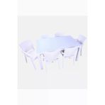 Almina Rattan 80X140 Camli Masa Takimi 6 Kisilik Rattan Desenli Bahce Balkon Beyaz Rattan Masa Takimi