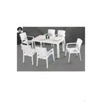 Almina Rattan 90X150 Camsiz Masa Takimi 6 Kisilik Rattan Desenli Bahce Balkon Beyaz Rattan Masa Takimi
