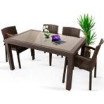 Almina Rattan MAsa Takımı 70X100 Camsız Masa 4 Adet Rattan Sandalye Seti Bahçe Balkon Teras Takımı - 70 x 100 - Kahverengi