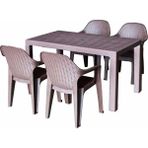 Almina Rattan Masa Takımı 70X100 Camsız Masa 4 Kişilik Polo Rattan Sandalye Seti Balkon Bahçe Teras Takımı - Kahverengi