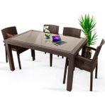 Almina Rattan Masa Takımı 80x140 Camlı Masa 4 Kişilik Rattan Sandalye Bahçe Balkn Teras Takımı Kahverengi - Dikdörtgen - 4Lü