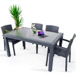 Almina Rattan Masa Takımı 80x140 Camlı Masa 4 Kişilik Sandalye Seti Bahçe Balkon Teras Takımı - Dikdörtgen