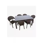 Almina Rattan Masa Takımı 80X140 Camlı Masa 6 Kişilik Bambu Sandalye Seti Bahçe Balkon Teras Takımı