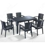 Almina Rattan Masa Takımı 80X140 Camlı Masa Rattan 6 Kişilik Sandalye Seti Bahçe Balkon Teras Takımı Antrasit