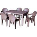 Almina Rattan Masa Takımı 80x140 Camsız Masa 6 Kişilik Sandalye Seti Bahçe Balkon Teras Takımı - Kahverengi