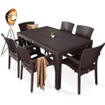 Almina Rattan Masa Takımı 80X140 cm Camsız Masa 6 Kişilik Sandalye Bahçe Balkon Teras Masa Takımı Kahverengi