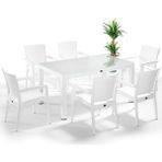 Almina Rattan Masa Takımı 90x150 Camsı, Masa 6 Kişilik Rattan Sandalye Seti Bahçe Balkon Teras Takımı - Beyaz