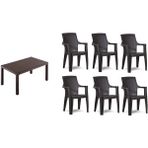 Almina Rattan Masa Takımı 90X150 Camsız Masa 6 Adet Gold Sandalye Acı Kahve - Kahverengi