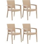Almina Rattan Sandalye 4 Kişilik Kollu Koltuk Bahçe Balkon Teras Sandalyesi - Bej - Krem