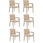 Almina Rattan Sandalye Kollu Koltuk 6 Kişilik Bahçe Balkon Teras Sandalyesi - Kapuçino