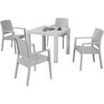 Almina Rattan Takım 90X90 Camsız Masa 4 Kişilik Kollu Rattan Sandalye Bahçe Balkon Teras Takımı - Beyaz