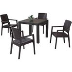 Almina Rattan Takım 90X90 cm Trend Lüx Camlı Masa 4 Adet Kollu Sandalye - Kahverengi