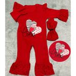 Almini Yeni Sezon 2 Parça Kalpli Love Baskılı Kız Bebek Tulum 1040 - 3 - 6 Ay - Kırmızı