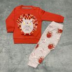 Almini Yeni Sezon 2 Parça Kirpi Baskılı Unisex Bebek Takımı - Kiremit - 9 Ay