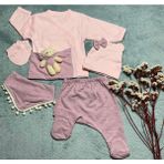 Almini Yeni Sezon 5 Parça Sevimli Ayıcık Hastane Çıkış Zıbın Seti - 0 - 3 Ay - Bebe Pembe