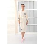 Almir Home %100 Pamuklu Müslin Kimono Yeni Nesil Bornoz Kaftan Sabahlık - El Baskılı