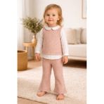Almira Anne Bebek Bebek Kız Çocuk Takım Renkli Müslin Gömlek ve Pantolon - 6 - 9 Ay - Pembe