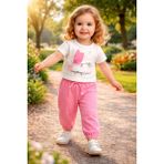 Almira Anne Bebek Bebek Kız Takım, Pembe Keten Giyim, Rahat ve Şık Günlük Giyim - 9 Ay