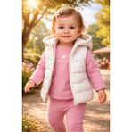 Almira Anne Bebek Bebek Kız Takımı Yazlık Çiçek Desenli Kapüşonlu Yelekli Set - 6 - 9 Ay - Pembe