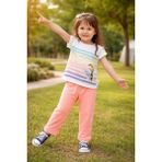 Almira Anne Bebek Cicihlid Desenli Kız Çocuk Takımı - Pamuklu Kuş Baskılı Çocuk Giyim - 3 – 4 Yaş - Beyaz