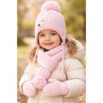 Almira Anne Bebek Kız Bebek Yünlü Atkı Bere Eldiven Seti Pembe Renk - 1 - 4 Yaş