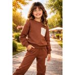 Almira Anne Bebek Kız Çocuk Eşofman Takımı Kahverengi Cepli Spor Giyim - 5 – 6 Yaş