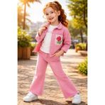 Almira Anne Bebek Kız Çocuk Giyim Takım Kot Ceket ve Pantolon Beyaz Tişört - Pembe - 4 Yaş