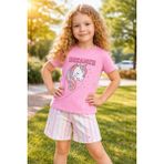 Almira Anne Bebek Kız Çocuk Için Yazlık Unicorn Baskılı Pijama Takımı Rahat Uyku Kıyafeti - Pembe - 3 Yaş